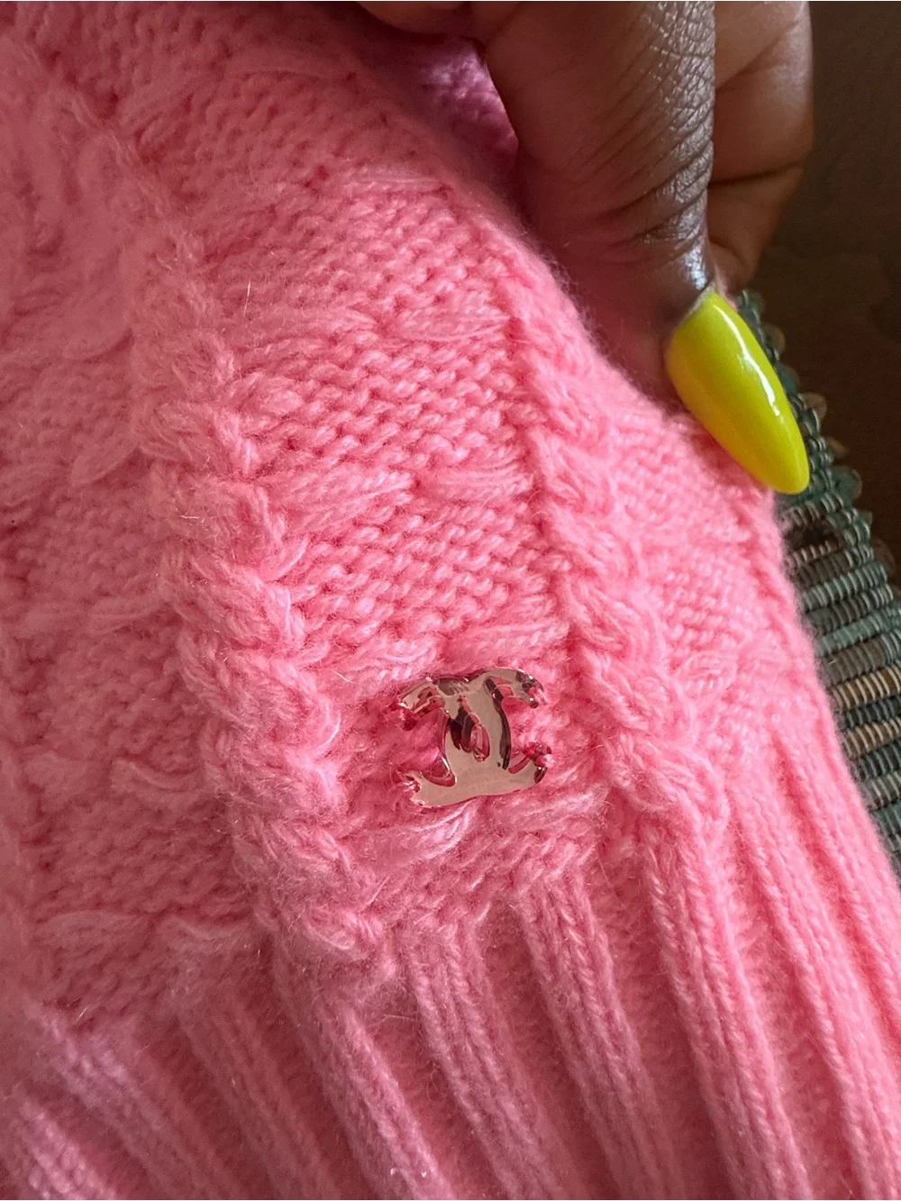 NEW CHANEL Barbie Pink Cable-Pattern Crewneck Sweater